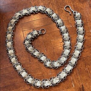 Silver Chainmaille Belt with Cream Leather Inlay